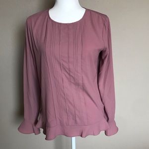Ann Taylor long sleeve blouse ruffle trim